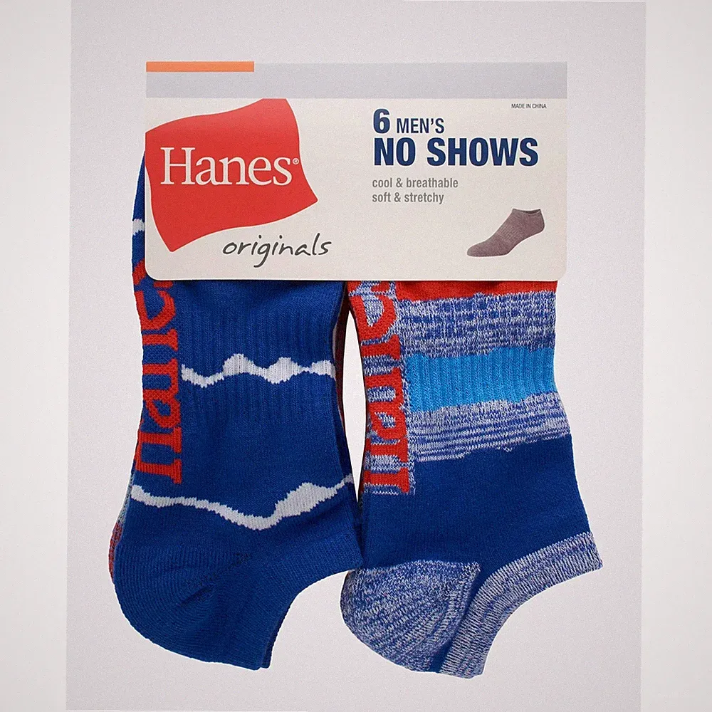 Hanes Originals Men's No Show Socks 6-Pairs Men's Shoe Size 6-12