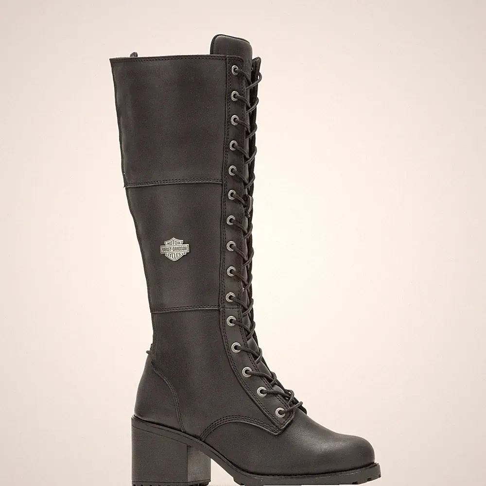 Harley-Davidson Aldona 14" Lace D87270 Womens Black Leather Motorcycle Boots