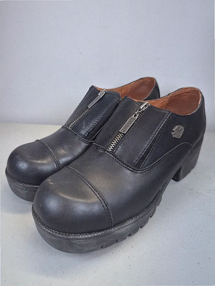 Harley Davidson Biker Boots Low Platform Zip Women’s 10 Black Chunky Motorcycle