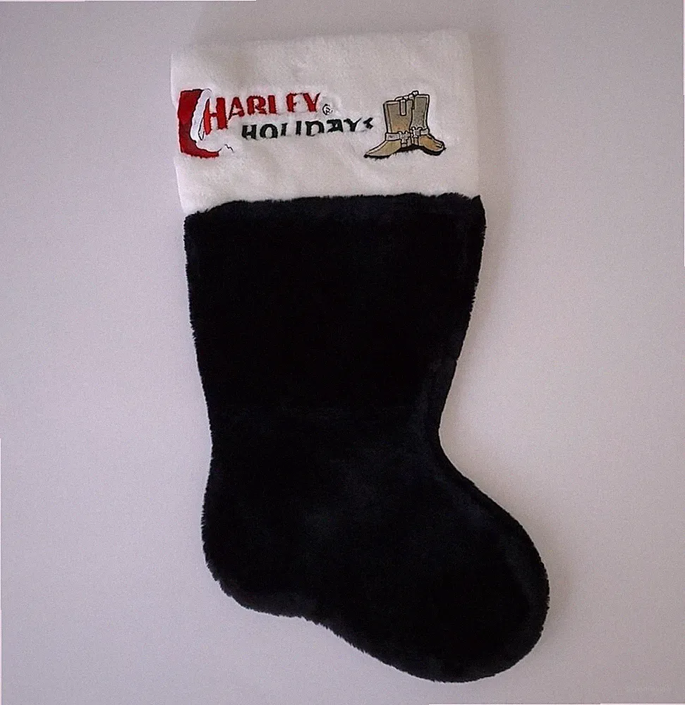 Harley Davidson Black Fuzzy Harley Holidays Cowboy Boots Christmas Stocking NWOT