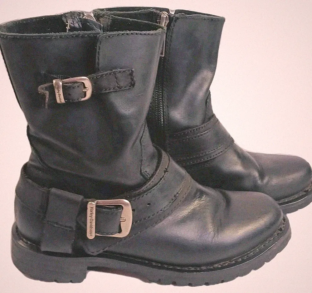 Harley Davidson Black Silver Buckle Motorcycle Riding Boots Women Sz 7 Notes