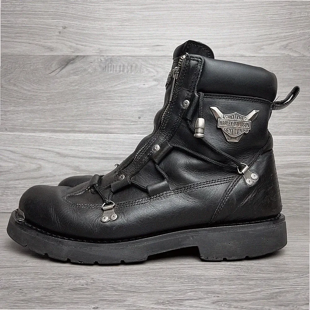 Harley Davidson Boots Mens 15 Leather Motorcycle Double Zip Brake Light 91680