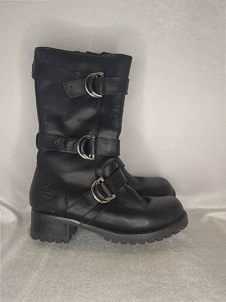 Harley-Davidson Boots Womens Size 8.5 Black Leather Mid Calf Moto Biker 86225