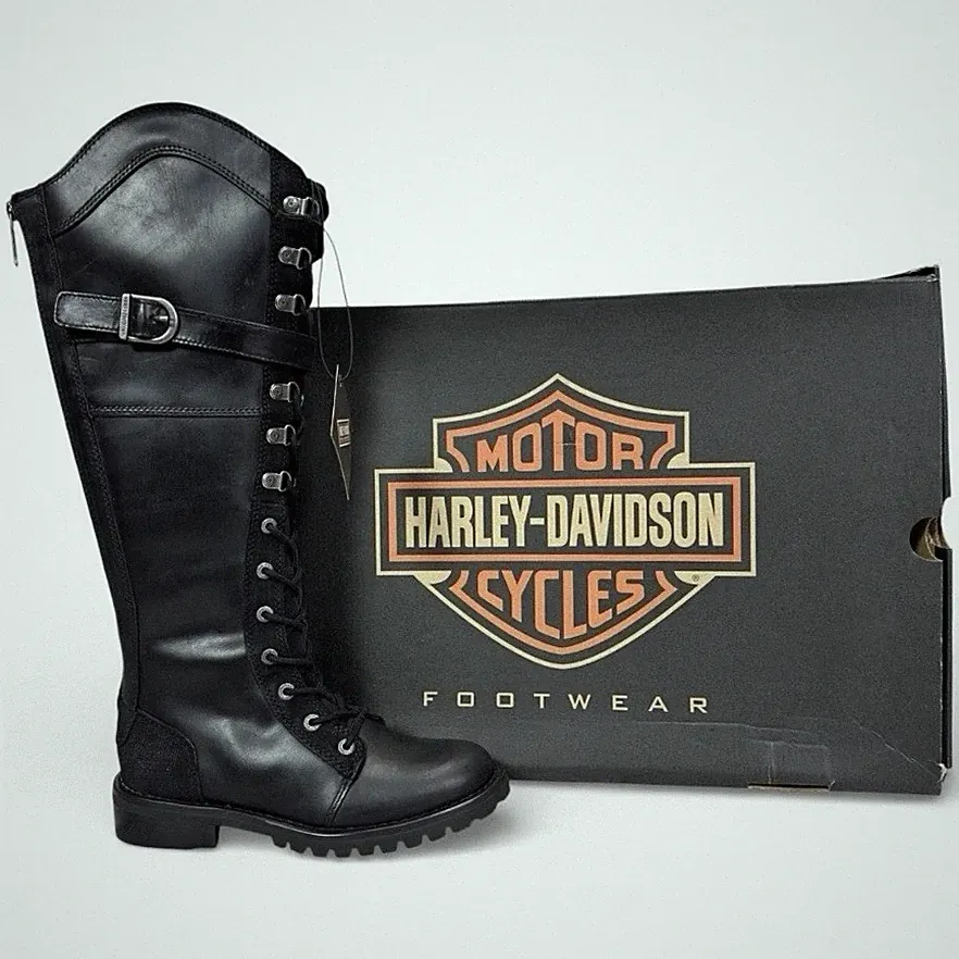 Harley Davidson Bradner Lace Womens Size 5.5 Black Leather Motorcycle Boots
