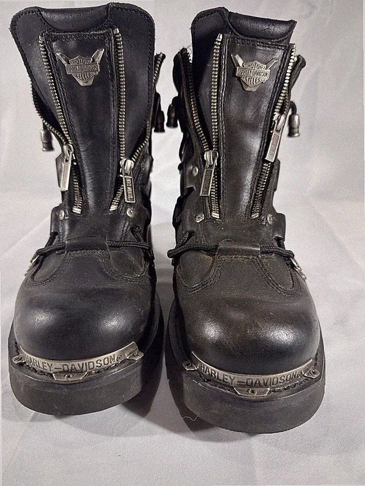 Harley-Davidson Brake Light Black Zip Up Motorcycle Boots Men's Size 9.5 91680
