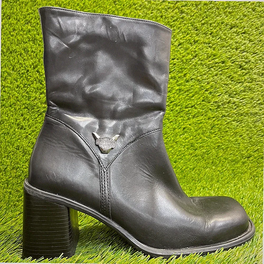 Harley-Davidson Chunky Womens Size 10 Black Leather Platform Motorcycle Boots