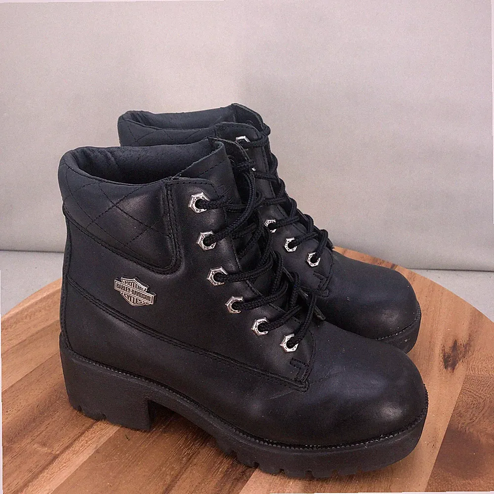 Harley-Davidson Cruise Control Womens Black Leather Quilted Biker Boots Size 6.5