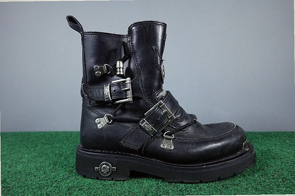 Harley-Davidson D94167 Distortion Skull Leather Motorcycle Boots Sz 8.5