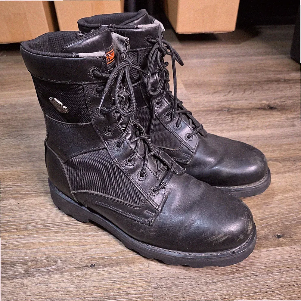 Harley Davidson Mens 13 Motorcycle Boots Black Leather Side Zip Riding Lug READ!