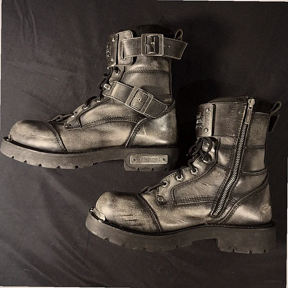 Harley Davidson Mens 9.5 Black Leather Motorcycle Boots Buckle Distressed