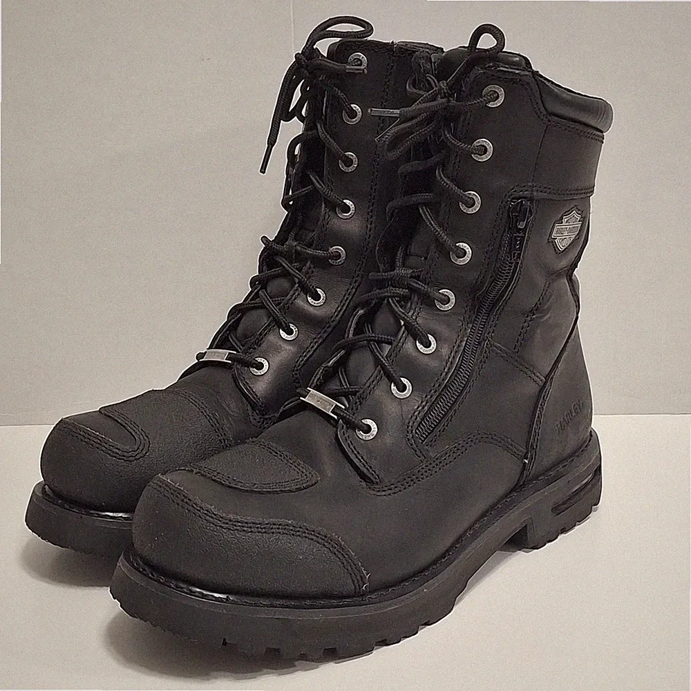 Harley Davidson Riddick Black Lace Up Side Zip Motorcycle Boots Men US 13M
