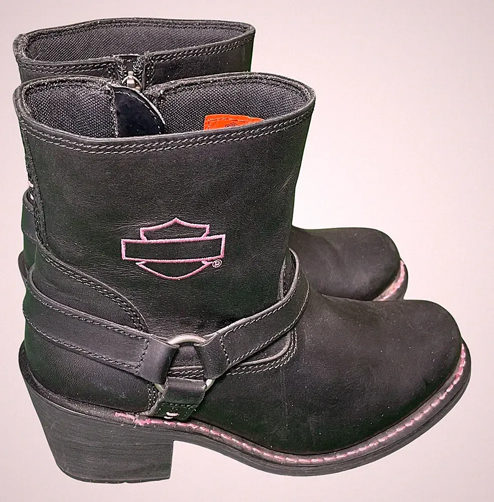 Harley Davidson Wolverine Morgan Black Leather w Pink Motorcycle Boots sz 9.5