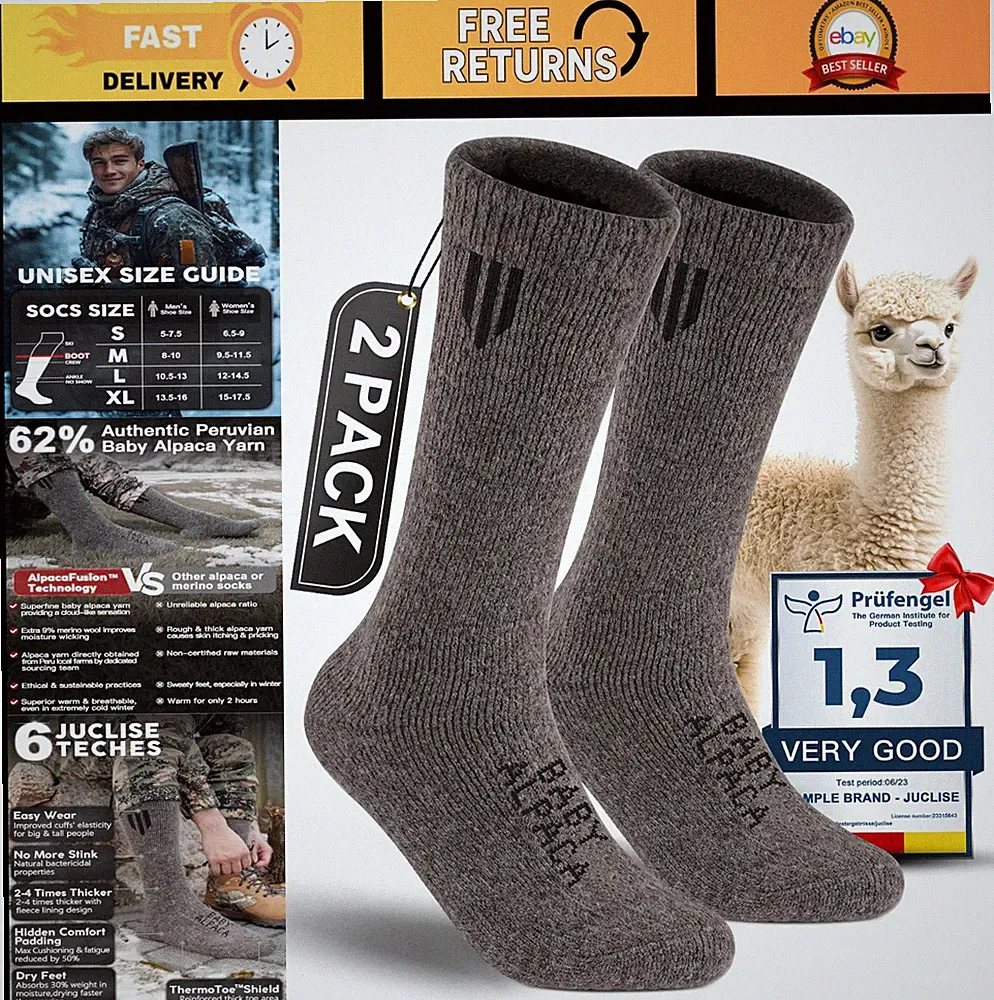 Heavyweight Thermal Alpaca Wool Boot Socks for Men & Women - Cold Weather Hiking