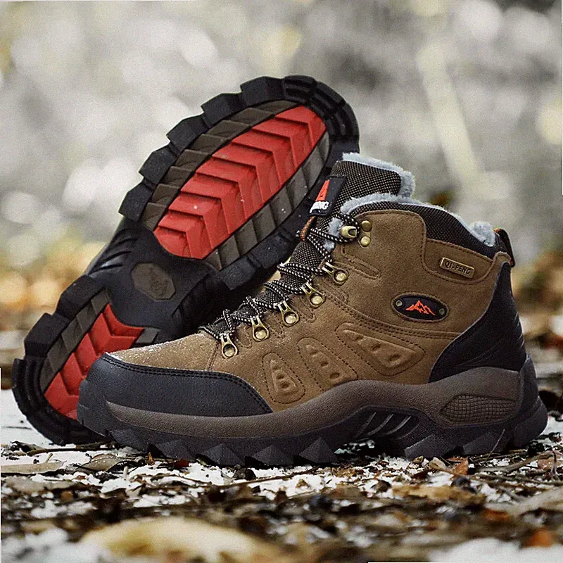 High-Top Men's Winter Suede Warm Hiking Shoes Waterproof Mountain Trekking Shoes