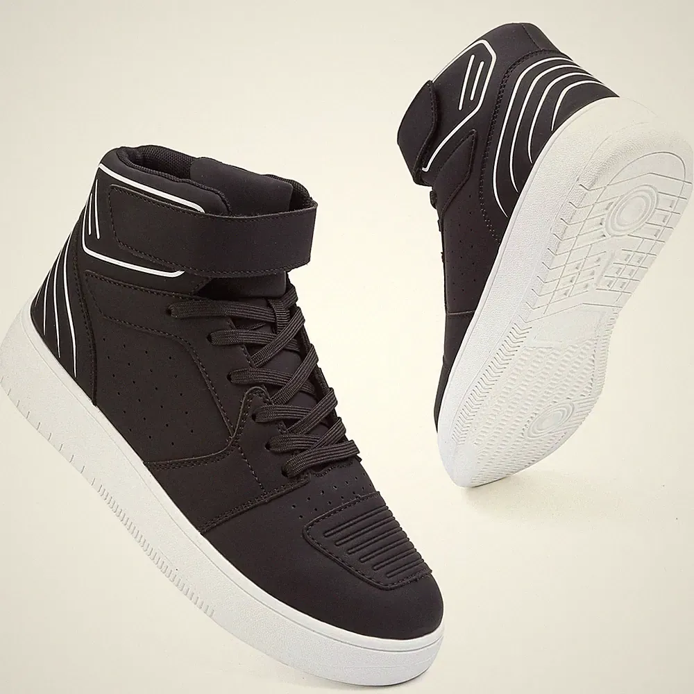 High Top Motorcycle Boots for Men Lace Up Riding Shoes with Ankle Strap