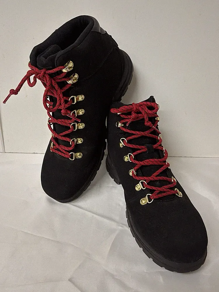 Hiking Boots Fila Women sz 11 Black Faux Suede Red Laces Style #1HM00554-O3O