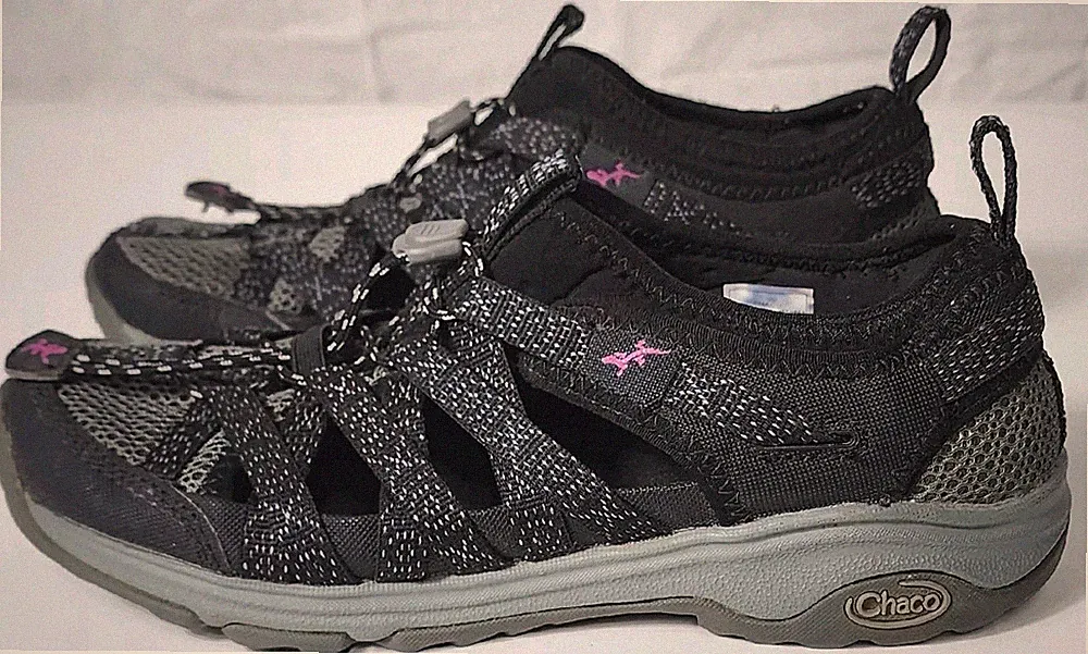 Hiking Outdoor Shoes Womens Size 6.5 Black Gray Quick Lace Adjustable Lock