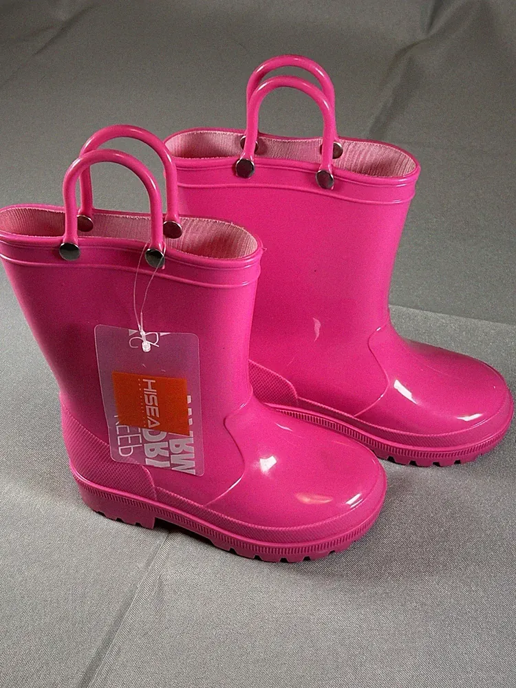 HISEA Kids Toddler Rain Boot Easy-On Handle Waterproof Comfy Outdoor Mud Wellies