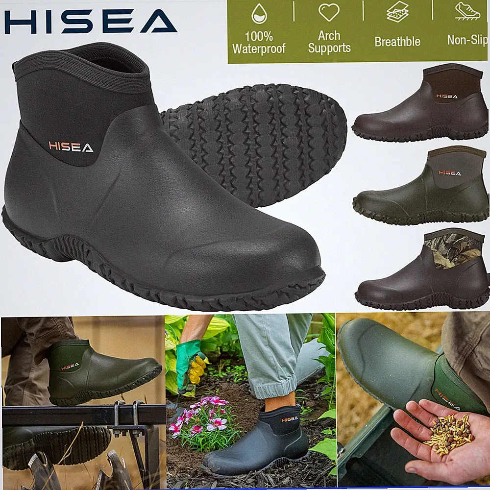 HISEA Men 6.7'' Ankle Rain Boots Waterproof Arch Support Casual Garden Mud Shoes