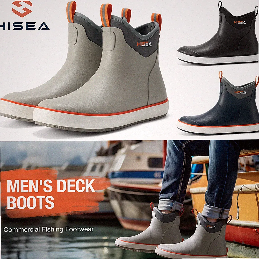 HISEA Men Ankle Fishing Deck Boots w/Steel Shank Non-Slip Waterproof Rain Boots