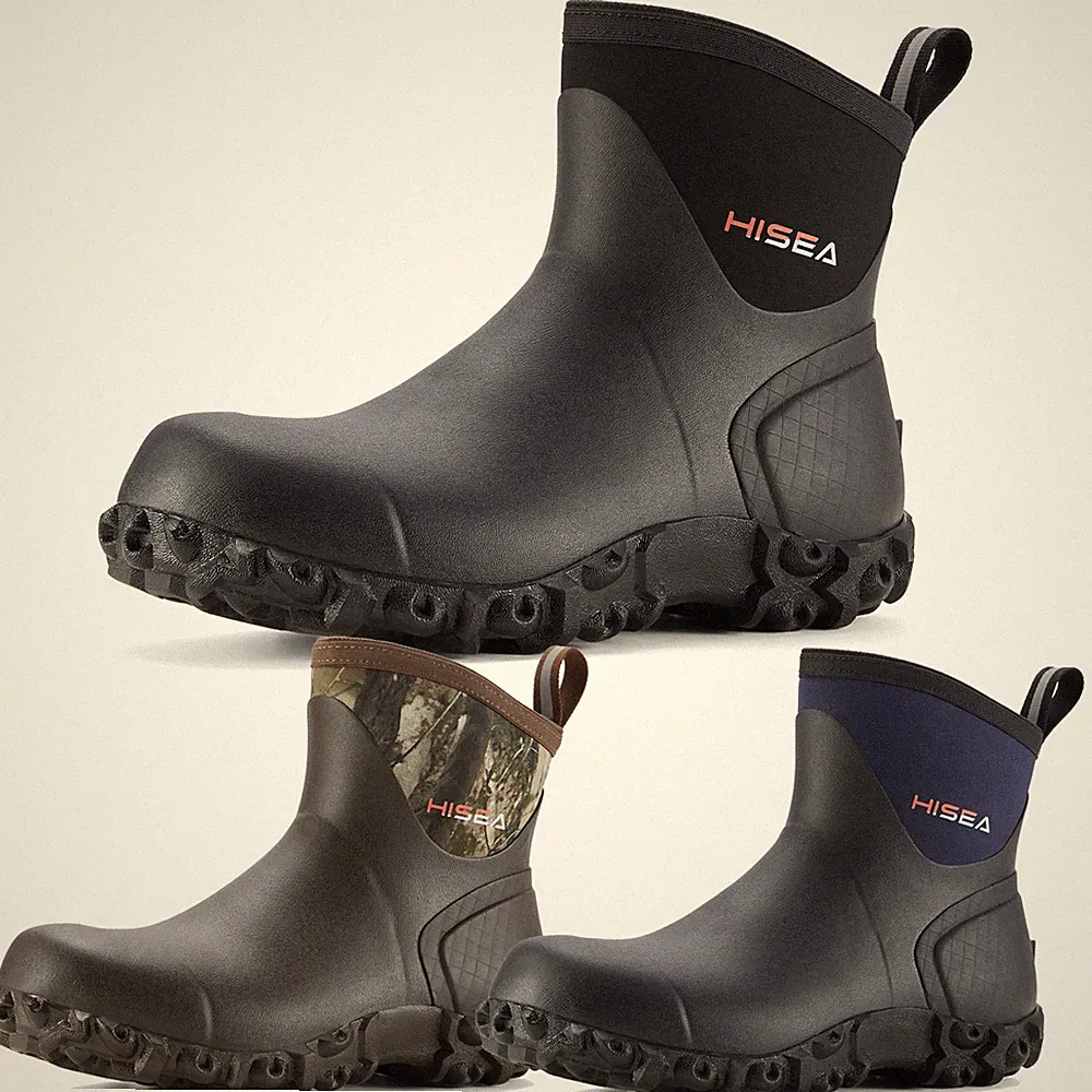 HISEA Men Ankle Rain Boots Waterproof Anti-Slip Outdoor Hiking Garden Work Boots