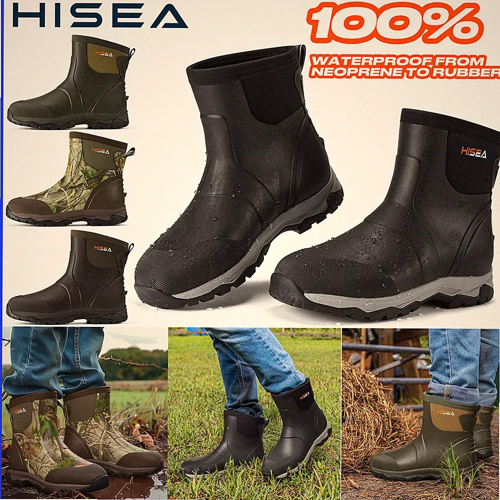 HISEA Men Ankle Rain Boots Waterproof Insulated Non-Slip Snow Farm Mud Work Boot