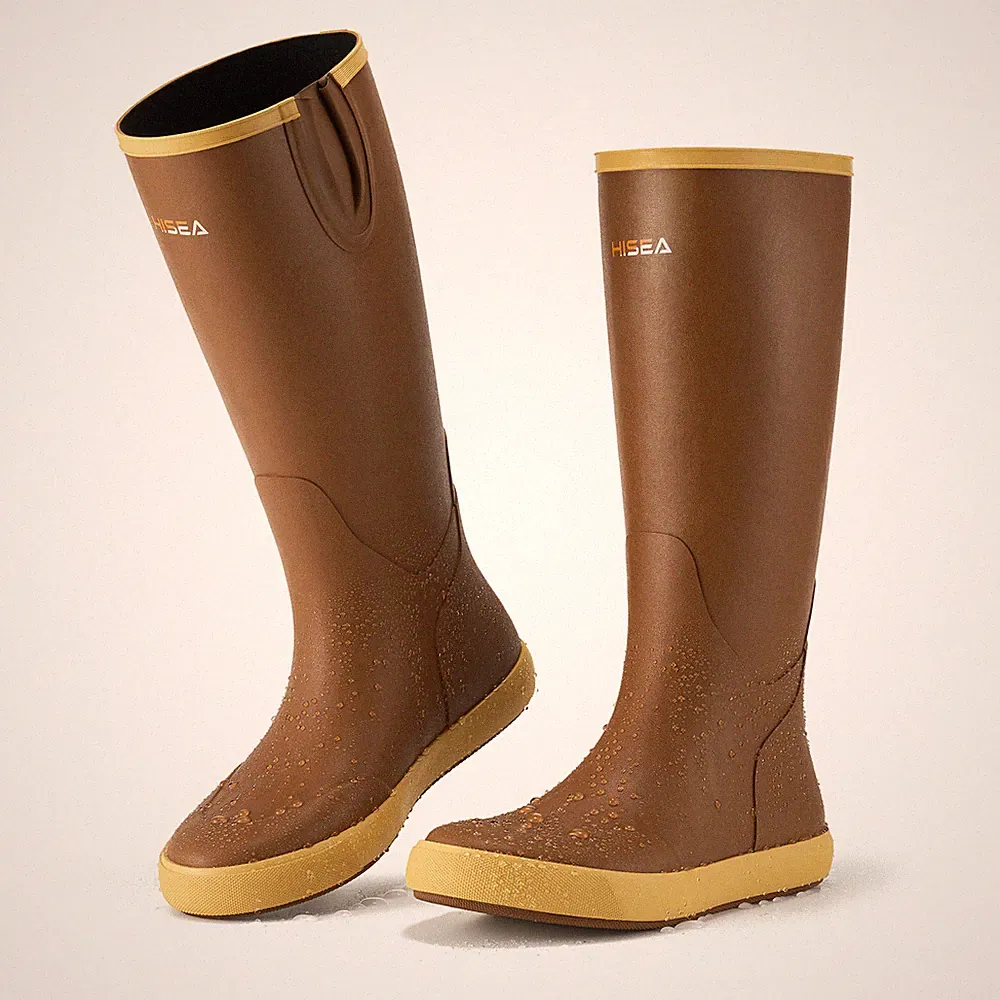HISEA Men Deck Rain Boots Waterproof Non-Slip Rubber Fishing Mud Work Tall Boots