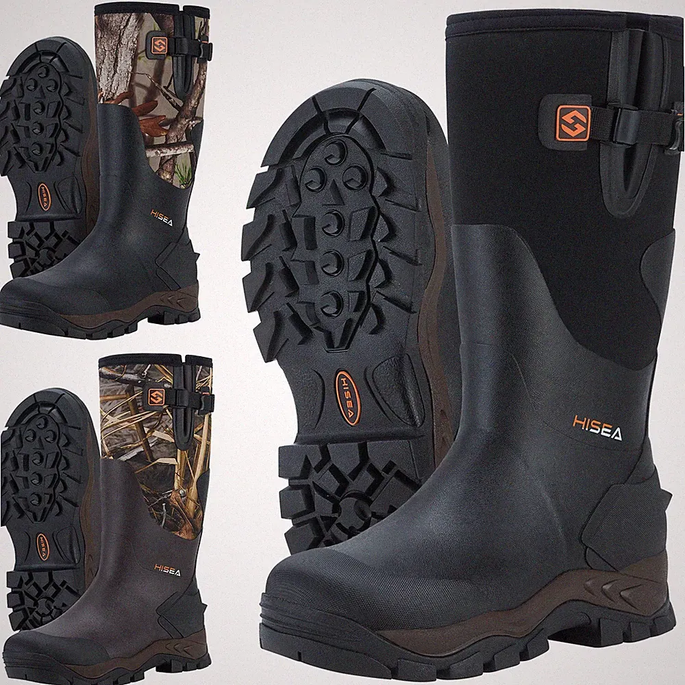 HISEA Men Hunting Boots Adjustable Calf Waterproof Rain Boot Mud Working Farming