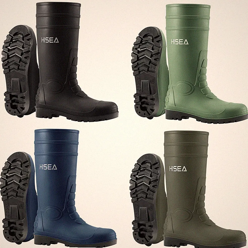 HISEA Men Mid-Calf Rain Boots w/Steel Shank Waterproof Outdoor Work Rubber Boot