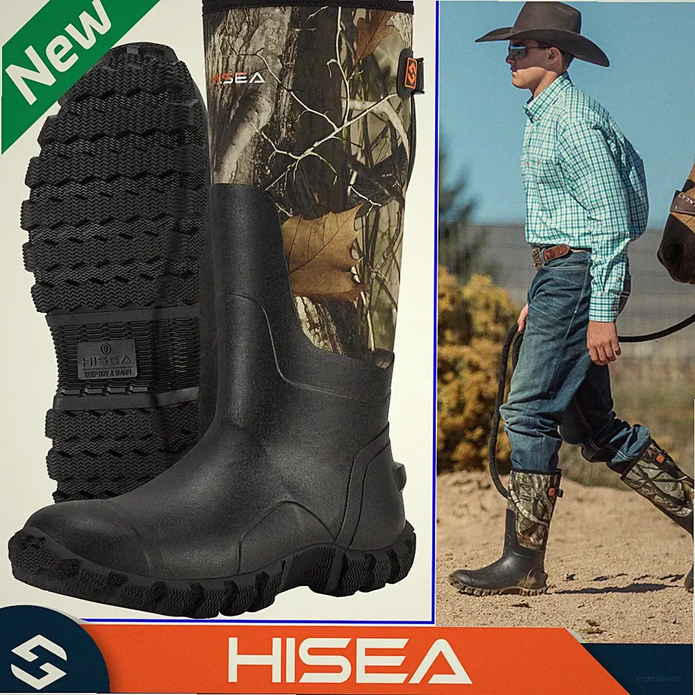 HISEA Men Mid-Calf Rain Boots Waterproof Insulated Hunting Chore Mud Work Boots