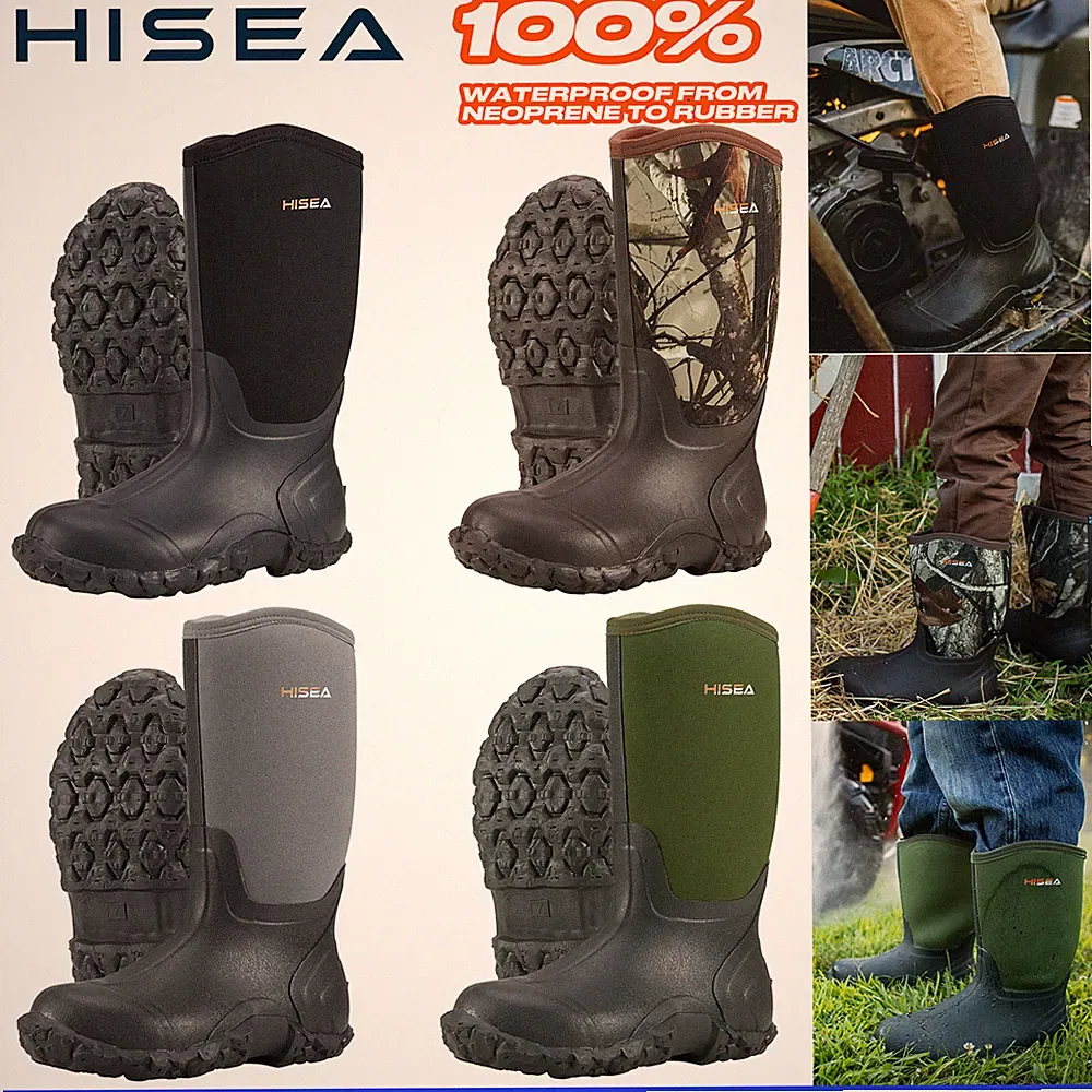 HISEA Men Rain Boots Waterproof Insulated Non-Slip Hunting Fishing Mud Work Boot