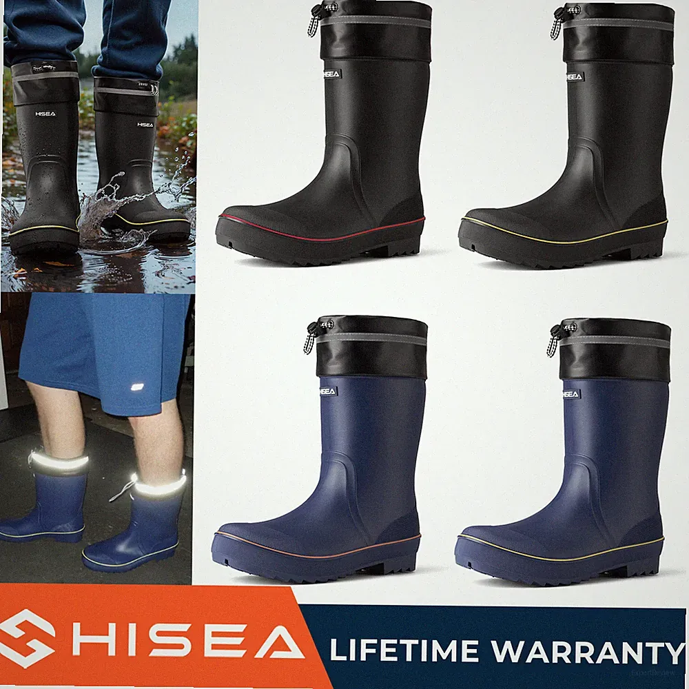 HISEA Men Rubber Rain Boots Strap Collar Lightweight Soft Yard Fishing Work Boot