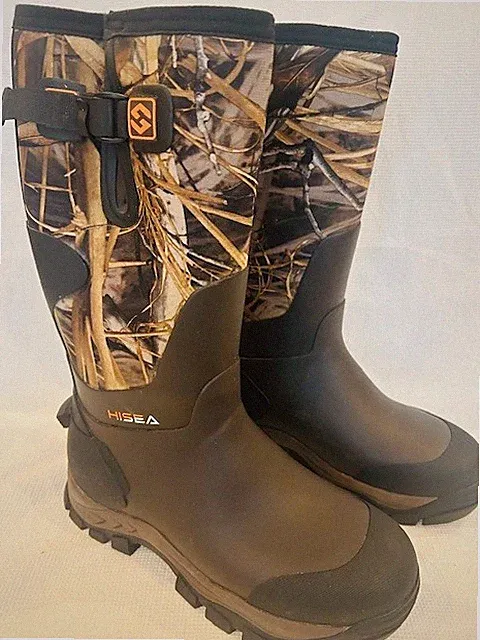 HISEA Men's Adjustable Calf Neoprene Rubber Hunting Rain Boots - Size 9 - Camo