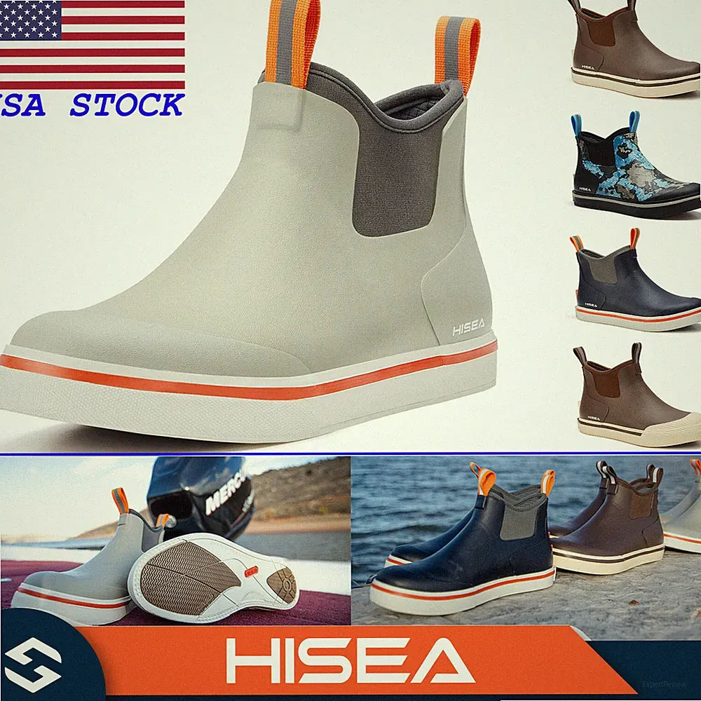 HISEA Men's Ankle Deck Boots Waterproof Anti-Slip Fishing Garden Work Rain Boots