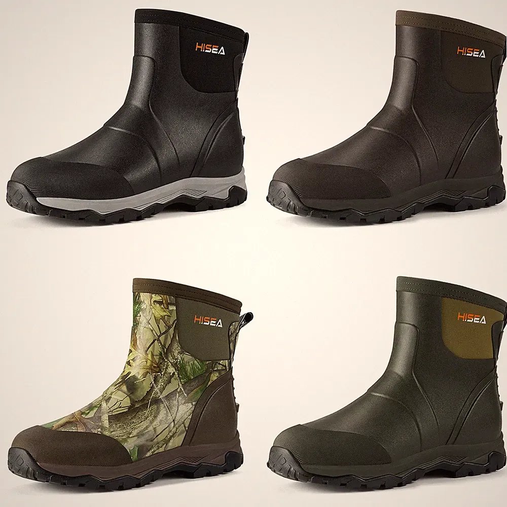 HISEA Men's Ankle Rain Boots Waterproof Non-Slip Hunting Garden Yard Work Boots