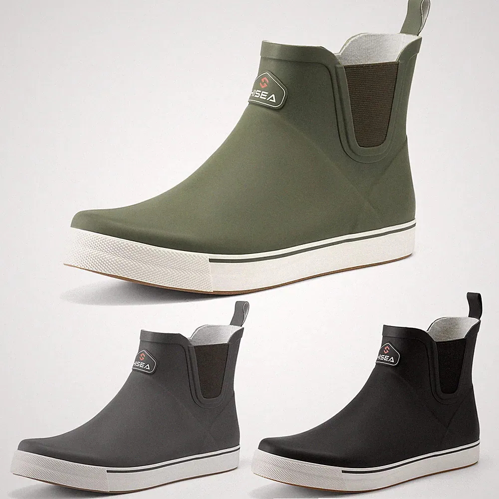 HISEA Men's Deck Boots Ankle Rain Boots Waterproof Rubber Sailing Fishing Boots