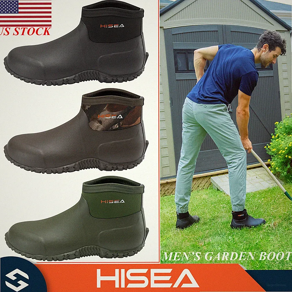 HISEA Men's Garden Boots Waterproof Insulated Chore Working Shoes Mud Rain Boots