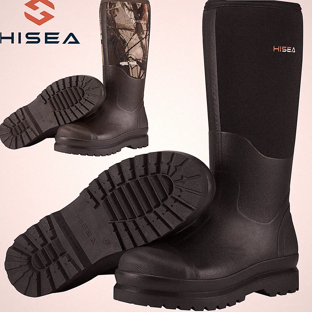 HISEA Men's Rain Boots Rubber Neoprene Waterproof Fishing Hunting Working Boots