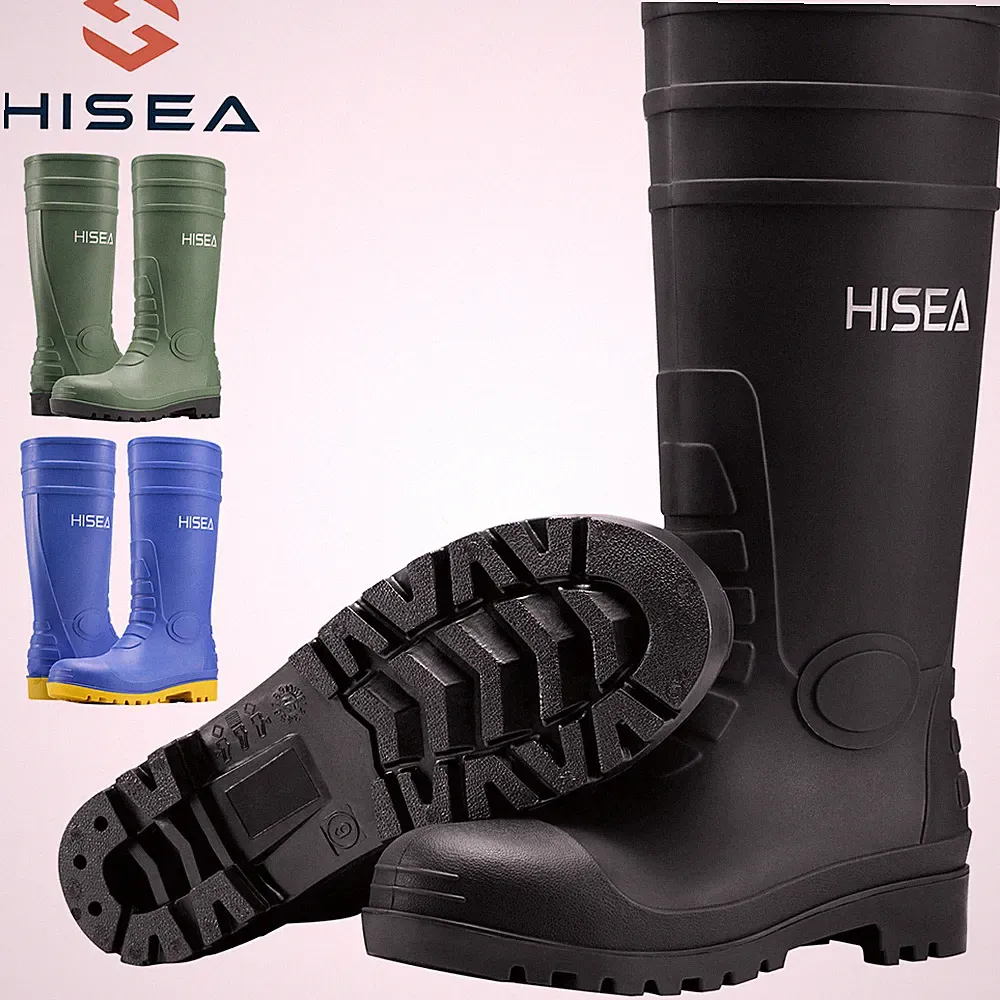 HISEA Men Steel Toe Rain Boots Waterproof Fishing Hunting Garden Mud Work Boots