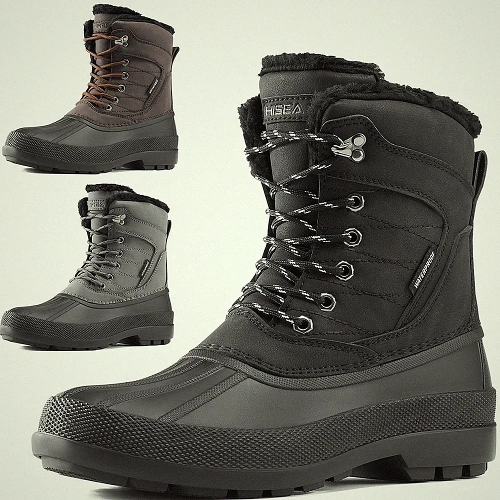 HISEA Men Waterproof Insulated Winter Snow Boots Warm Fur Lined Hiking Duck Boot