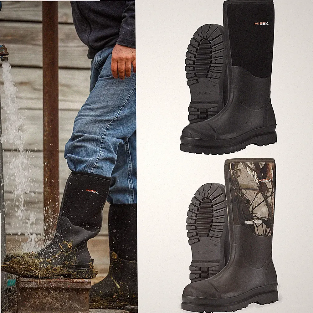 HISEA Men Waterproof Rain Boots Rubber Neoprene Snow Boots Hunting Mud Work Boot