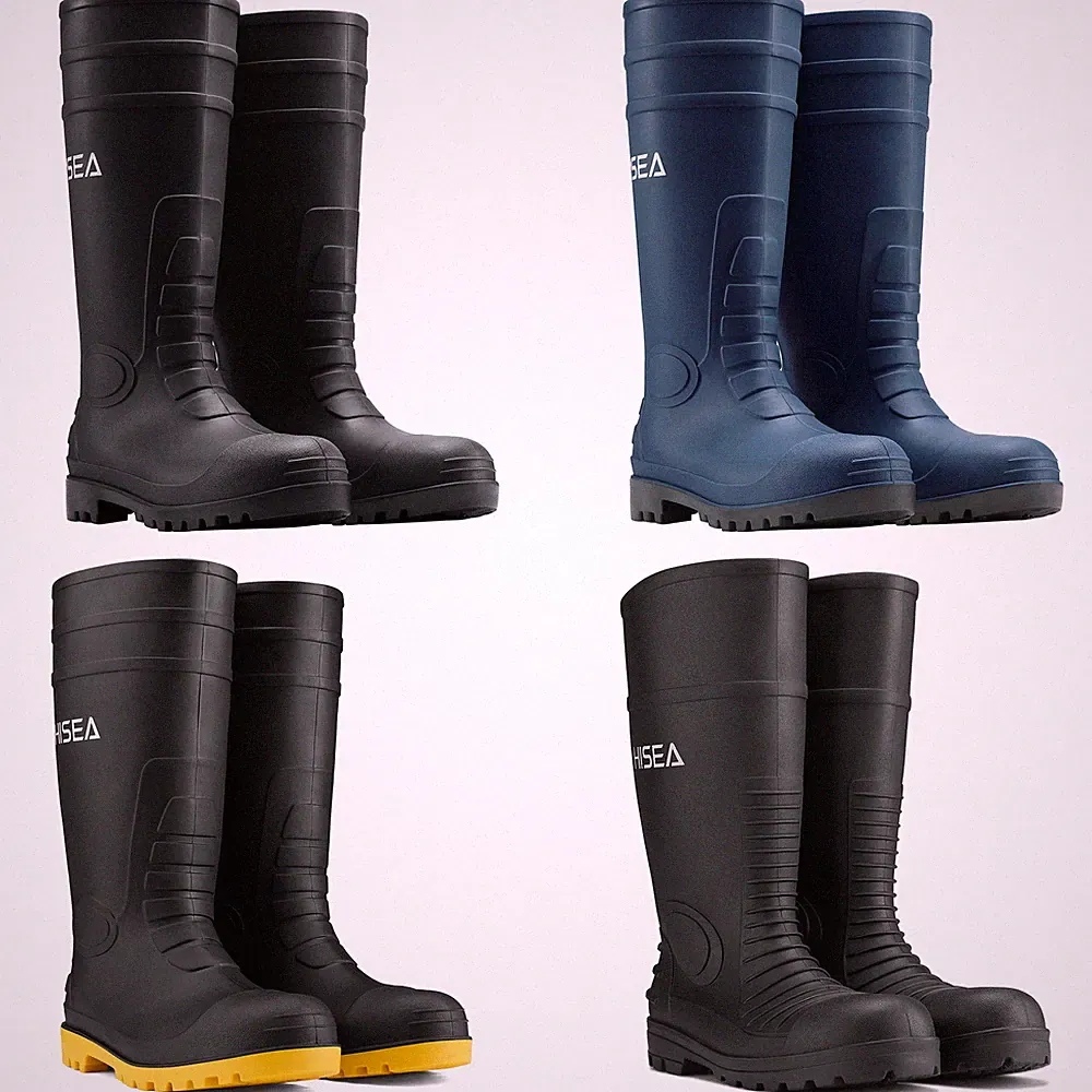 HISEA Men Waterproof Steel Toe Rain Boots Knee Hign Industrial Safety Work Boots