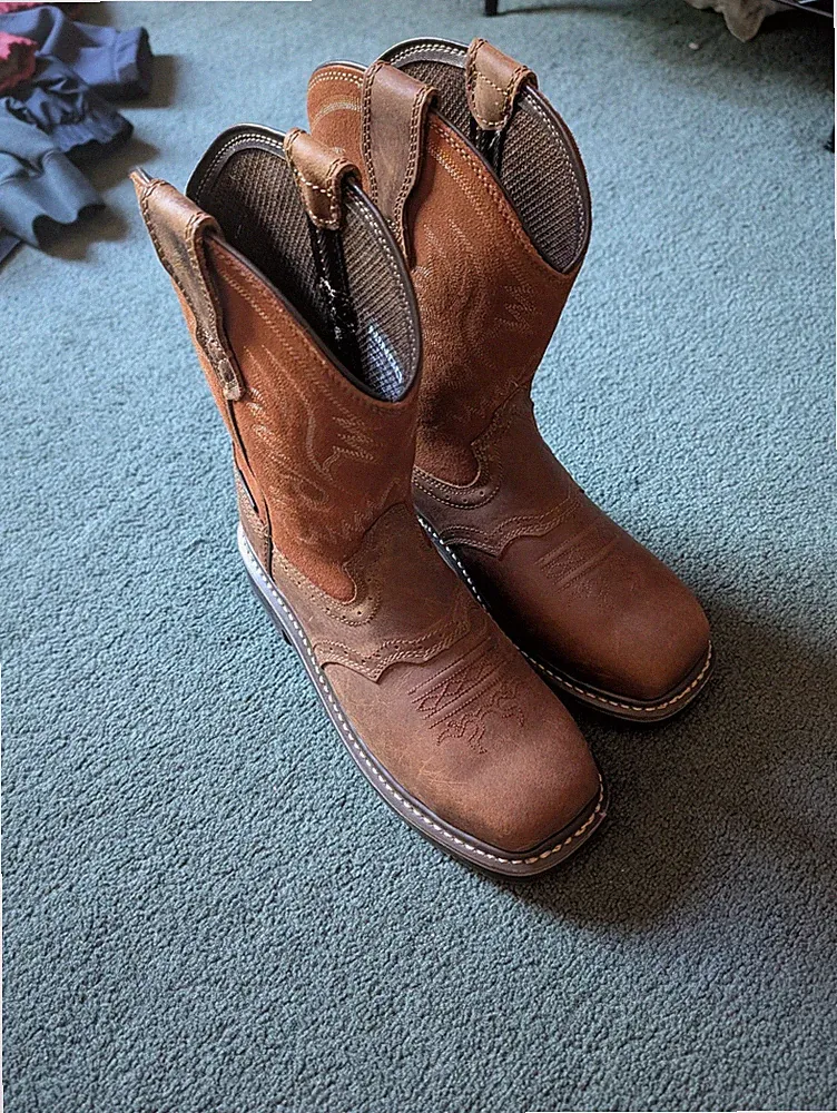 HISEA NINGO Men Leather Western Cowboy Boots Steel/Soft Toe Waterproof Work Boot