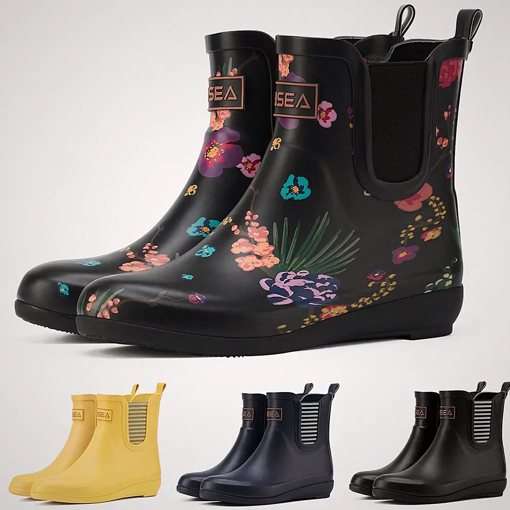HISEA Women Ankle Rain Boot Slip On Waterproof Seamless Non-Slip Chelsea Wellies