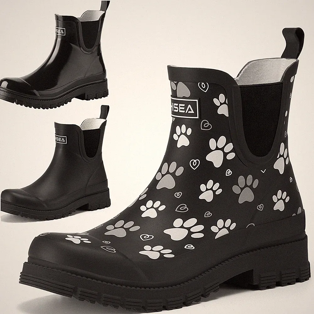 HISEA Women Ankle Rain Boots Waterproof Chelsea Short Wellies Rubber Garden Shoe