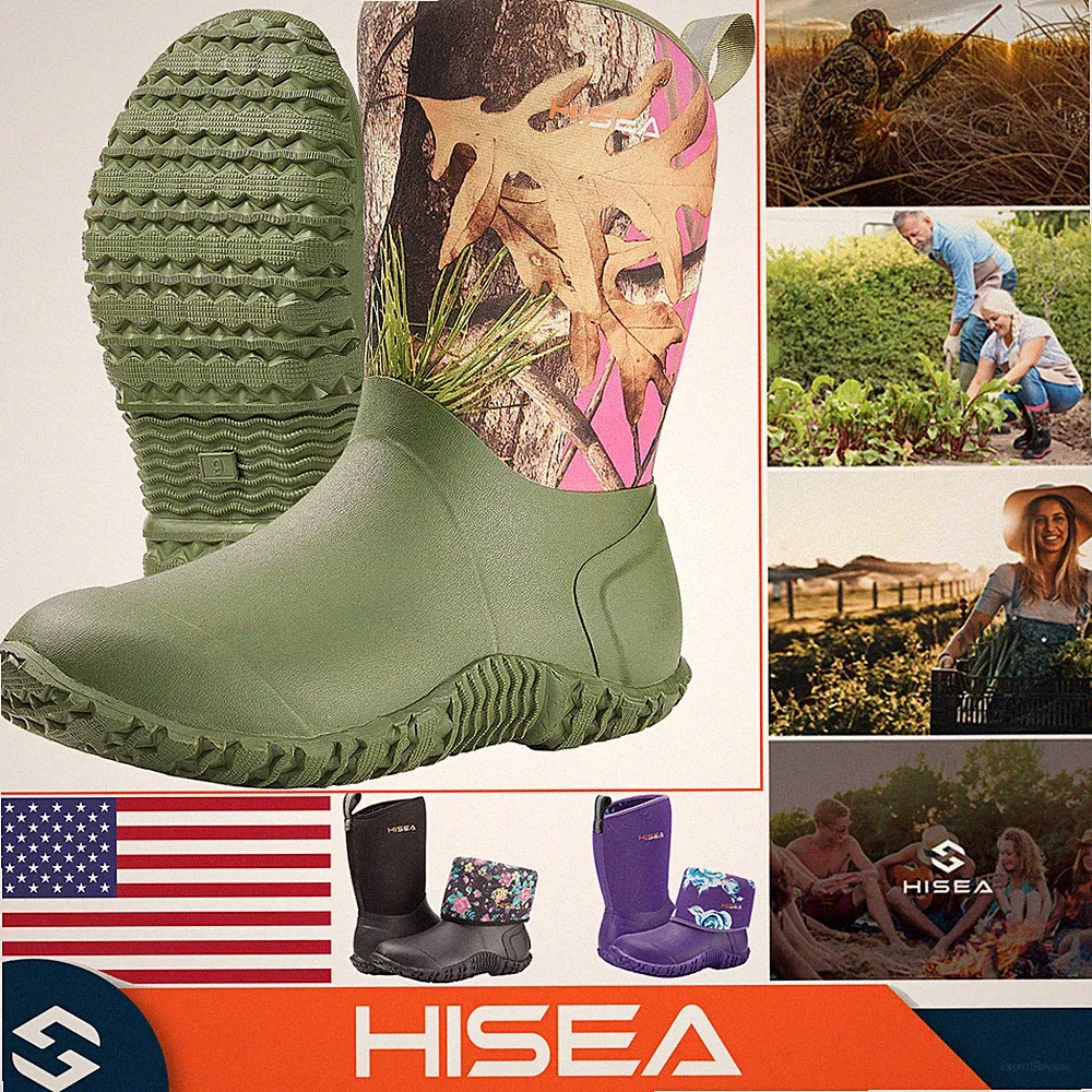 HISEA Women Garden Rain Boots Chore Mud Work Boot Rollable Shaft Colorful Lining