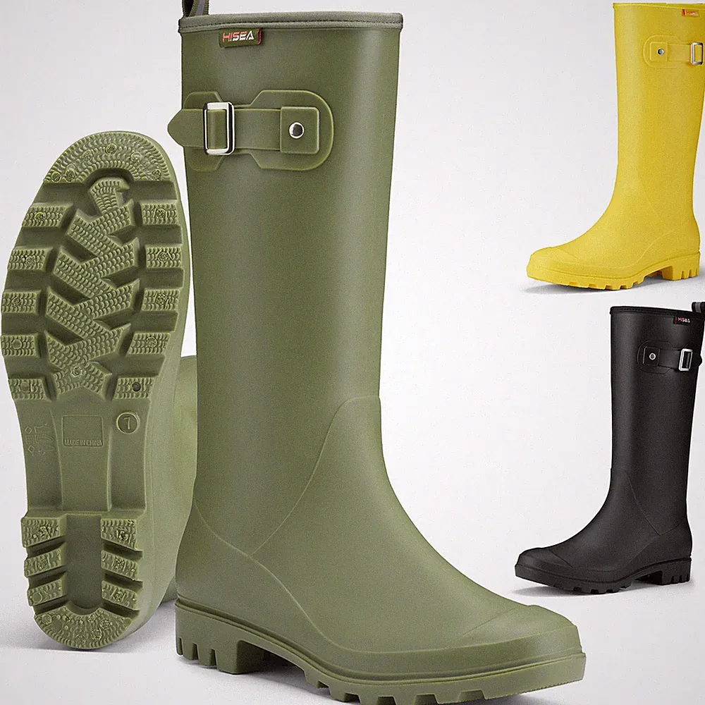 HISEA Women Knee High Rain Boots Slim Calf Wellington Boots Waterproof Work Boot