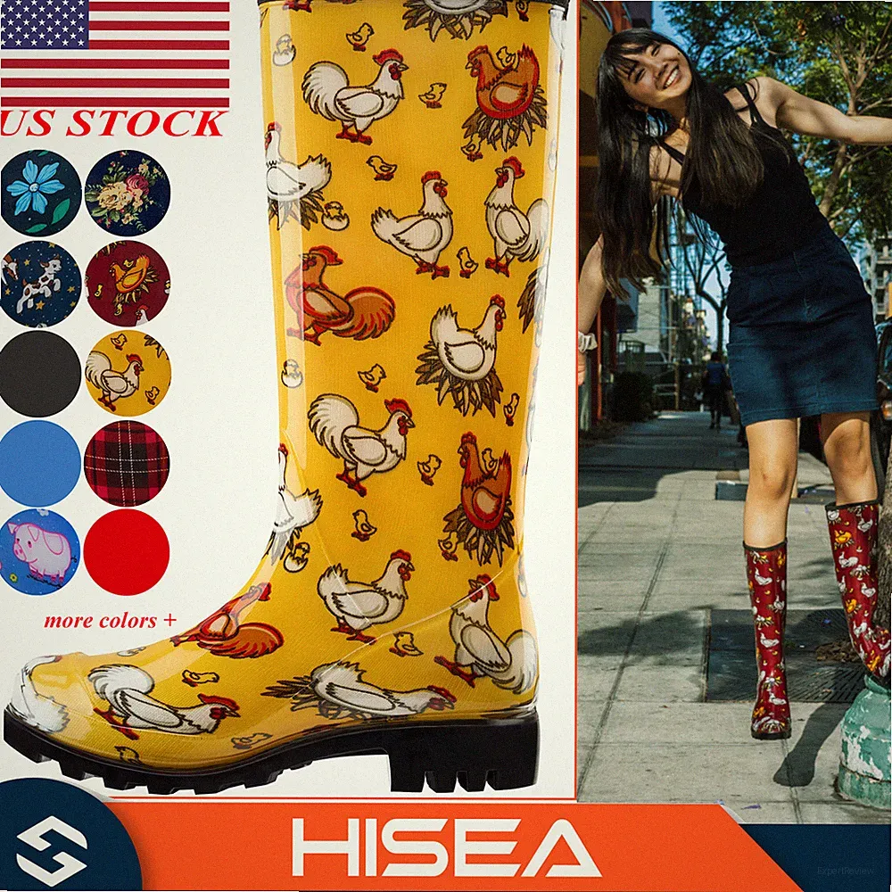 HISEA Women PVC Rain Boots Waterproof Garden Muck Mud Farm Working Knee Wellies