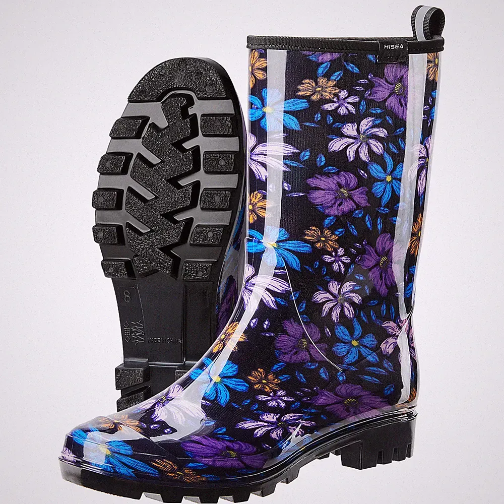HISEA Women Rain Boot Waterproof Comfort Pull On Mud Garden Boot Printed Wellies