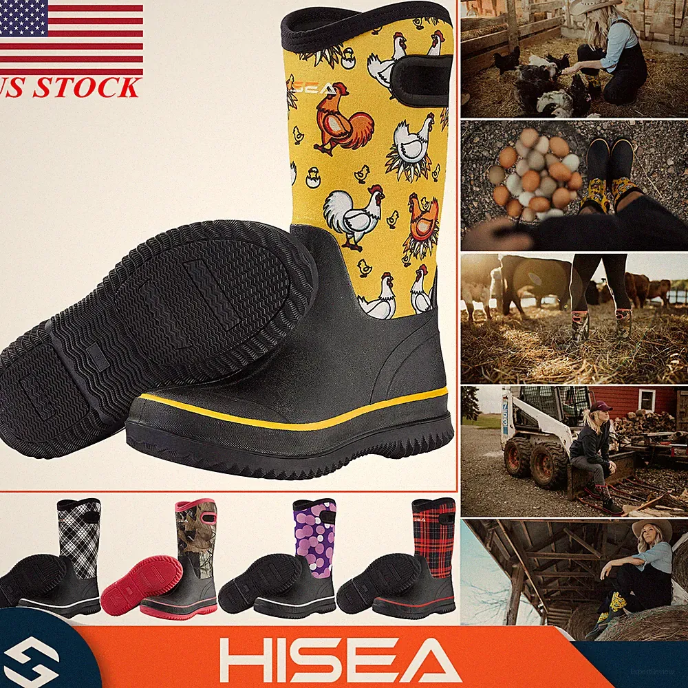 HISEA Women Rain Boots Insulated Waterproof Seamless Neoprene Snow Garden Boots